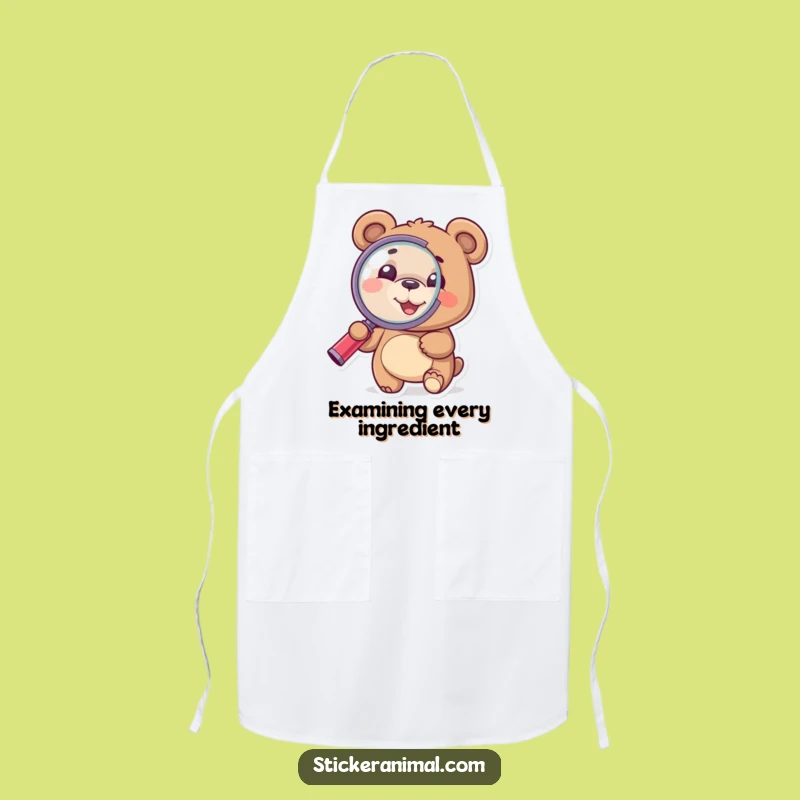 Funny Bear Chef Apron: Magnifying Glass Investigator, Humorous Kitchen Gift