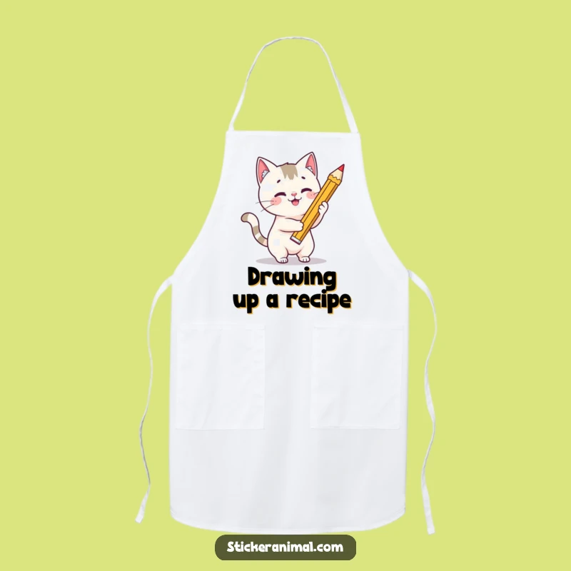 Funny Cat Artist Apron: Playful Feline Draws Masterpiece with Giant Pencil