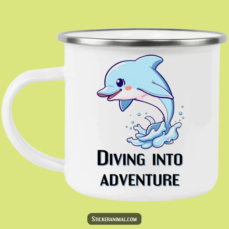 Funny Dolphin Leap Camping Mug: Durable Ocean Fun, Perfect Outdoor Gift