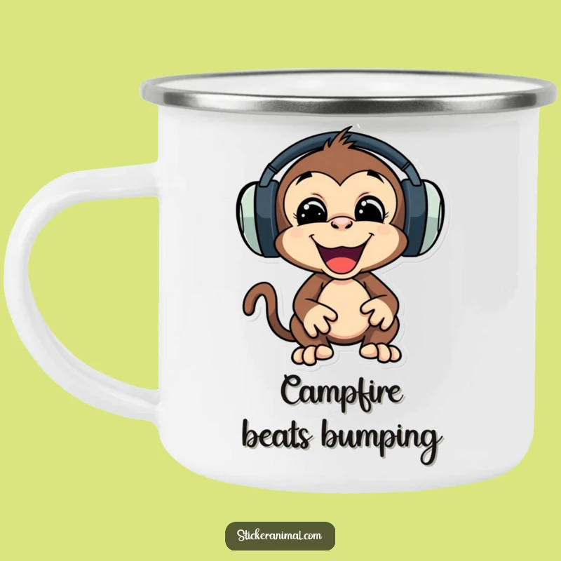Funny Monkey Headphones Camping Mug, Outdoor Music Cup, Perfect Funny Gift