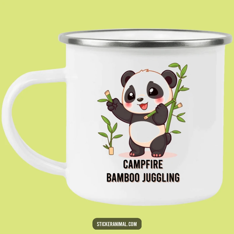 Funny Panda Enamel Mug: Playful Cub Bamboo Outdoor Gift