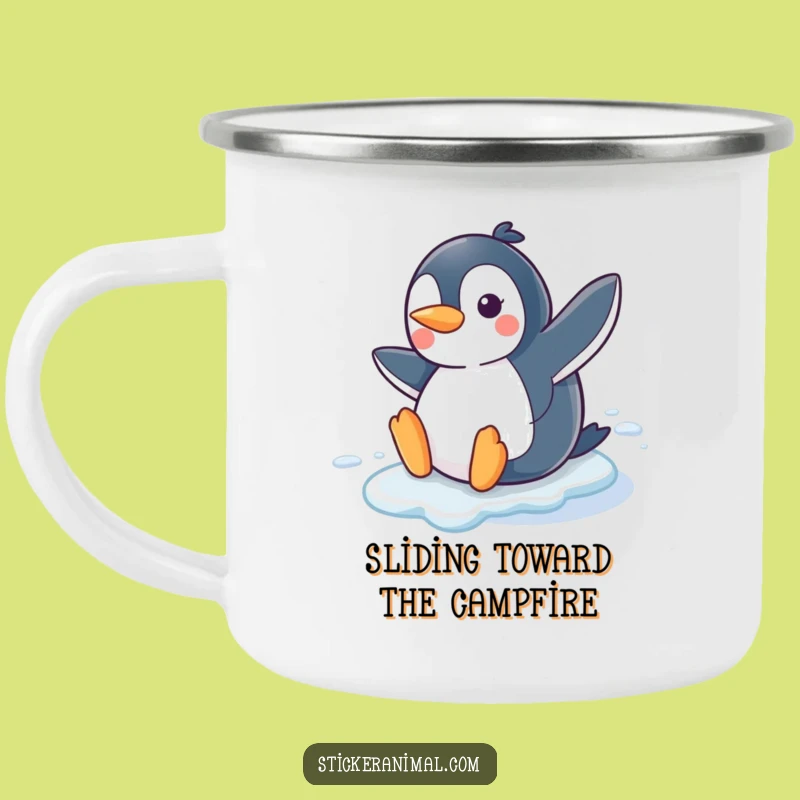 Funny Penguin Slide Camping Mug: Durable Winter Fun, Perfect Outdoor Gift