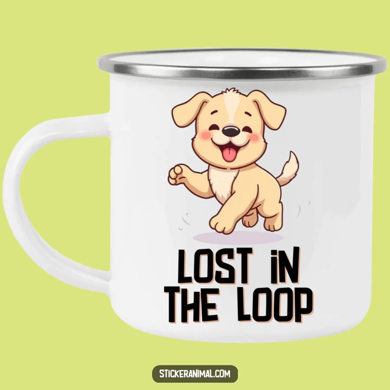 Funny Puppy Tail Chase Camping Mug: Adventure Fuel & Puppy Fun