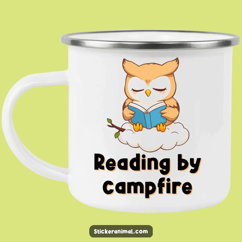 Funny Owl Book Lover Camping Mug: Cute Owl Reads Amongst Nature