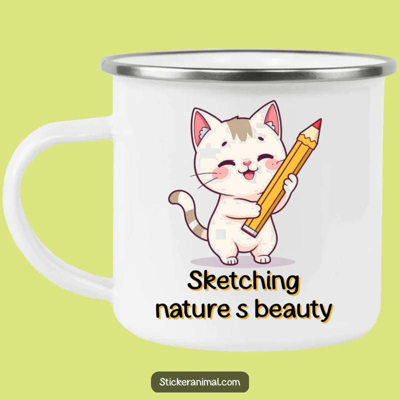 Funny Cat Artist Camping Mug: Feline Creates Starry Art Outdoors