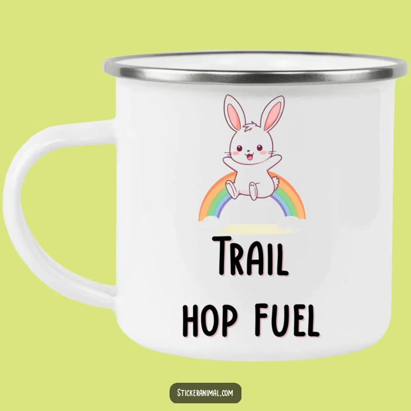Funny Bunny Camping Mug - Enjoy Adventures with Hopping Humor and Rainbow Views