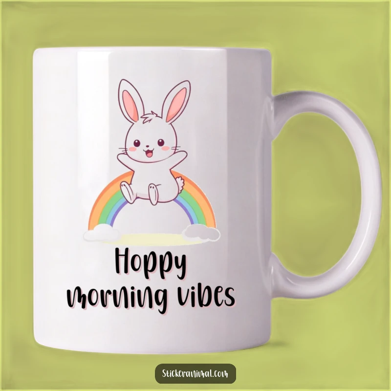 Funny Bunny Rainbow Mug - Cheerful Hopping Humor for Your Morning Brew