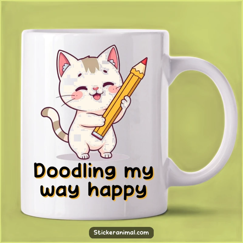 Funny Cat Artist Mug: Playful Feline Draws Star with Giant Pencil, Creative Gift