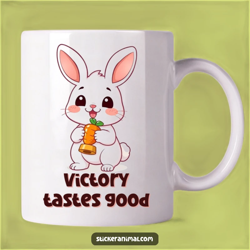 Funny Cheerful Rabbit Carrot Trophy Mug - Happy Bunny Coffee Cup Gift