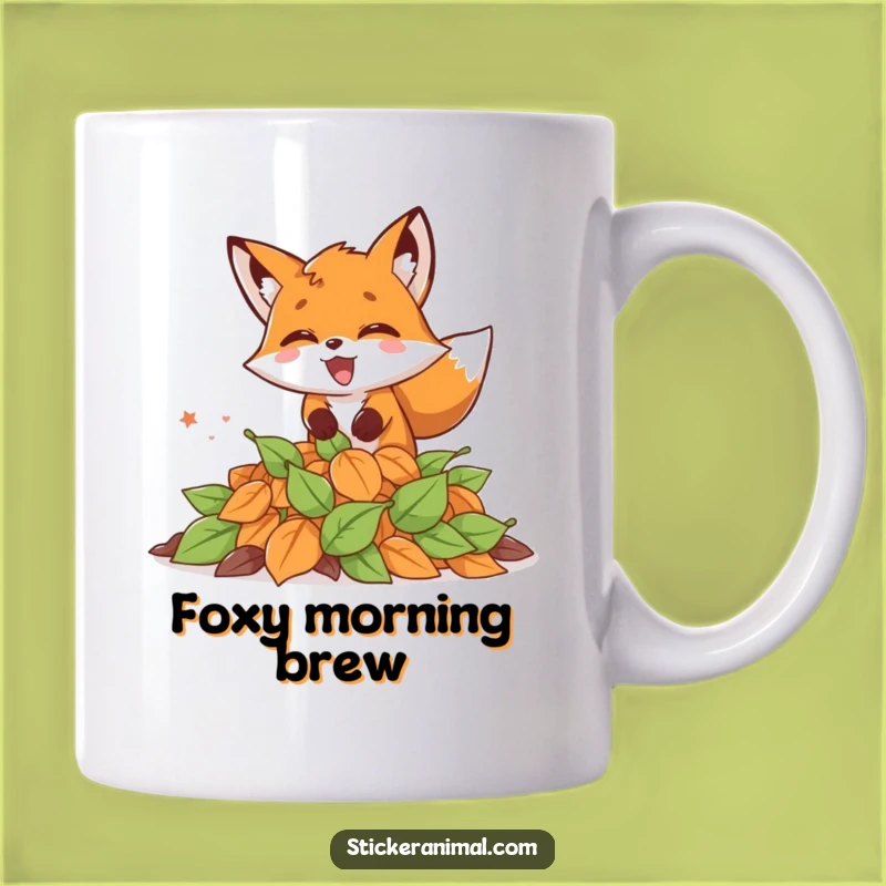 Funny Excited Fox Leaves Mug - Autumnal Joy and Humor, Perfect Gift!