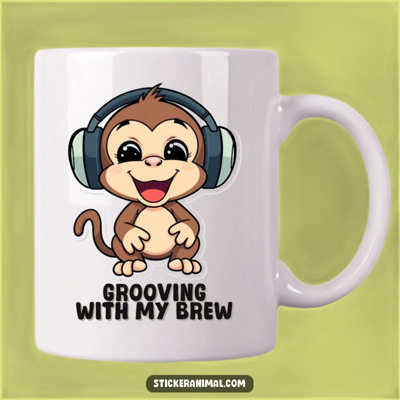 Funny Monkey Headphones Mug, Playful Music Lover Gift, Perfect Funny Gift