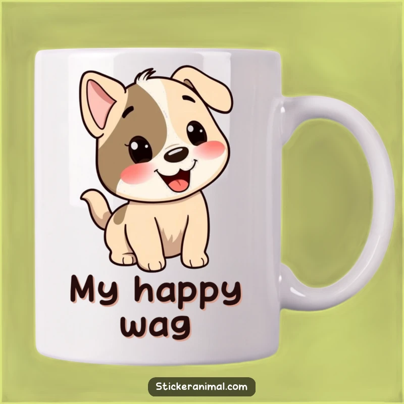 Funny Dog's Happy Wag Mug: Enthusiastic Tail-Wagging Character Gift