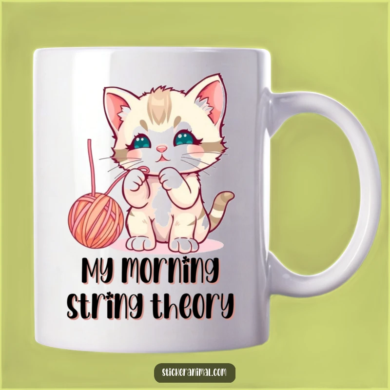 Funny Kitten Yarn Mug: Curious Cat Playful Gift