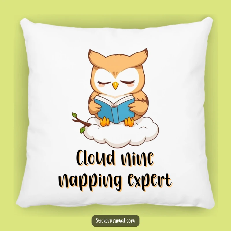 Funny Owl Book Lover Pillow: Cozy Cute Owl Reads on Cloud