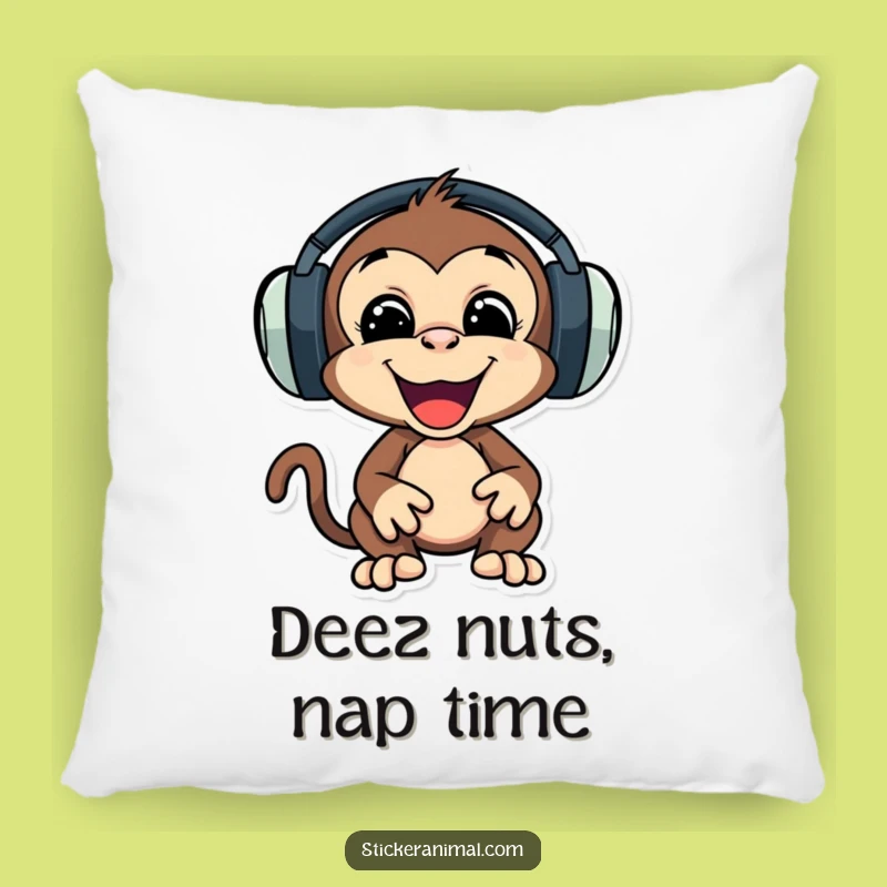 Funny Monkey Headphones Pillow, Cozy Music Lover Cushion, Perfect Funny Gift