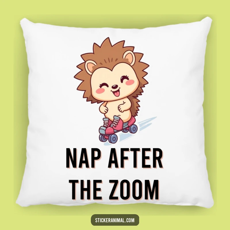 Funny Hedgehog Roller Skater Pillow: Comfy Laughs, Perfect Accent for Your Couch!