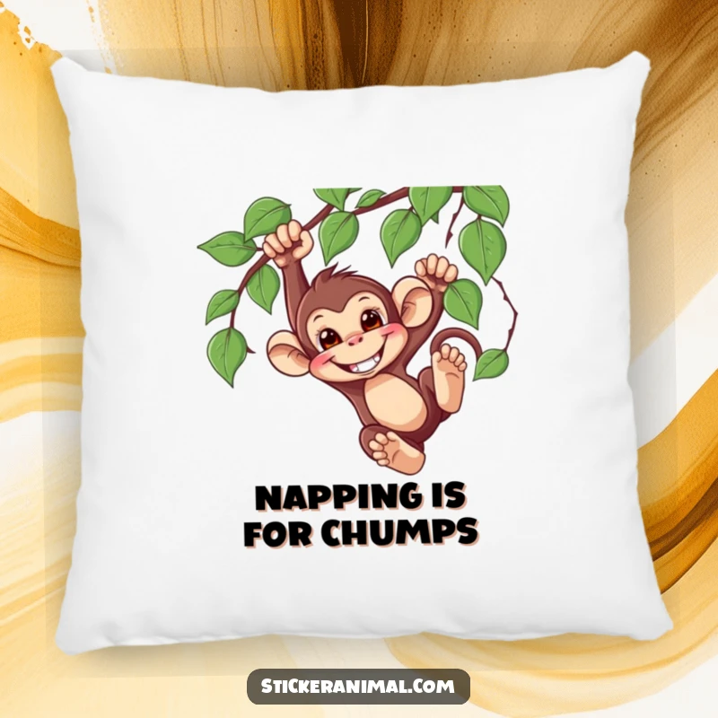 Funny Monkey Swinging Pillow featuring a mischievous monkey character mid-swing with a humorous grin, perfect for cozy, playful comfort.