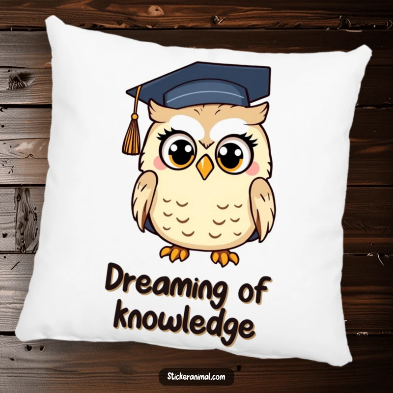 Funny Surprised Owl Pillow: A soft cushion featuring a surprised owl wearing a graduation cap, adding a humorous touch to any space.