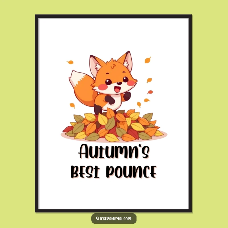 Funny Fox Pouncing Leaves Digital Art: Instant Hilarious Woodland Wall Decor
