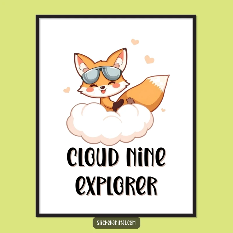 Funny Fox Art Print: Cloud Pilot Adventure, Instant Download Gift