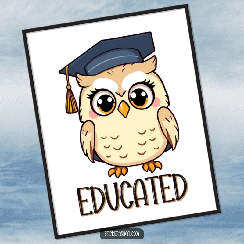 Funny Surprised Owl Digital Art Print: A humorous illustration of a surprised owl wearing a graduation cap, perfect for celebratory decor.
