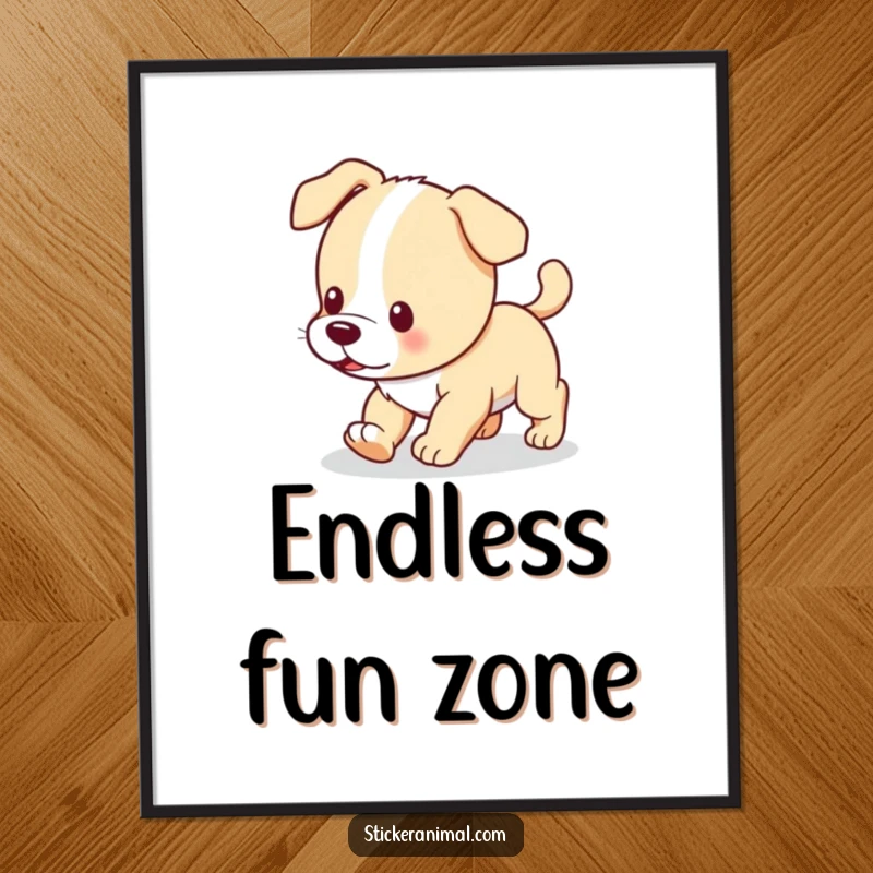 Funny digital art print of a playful puppy chasing its tail, ready for instant humorous display.