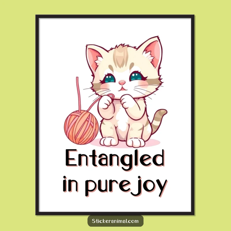Funny Kitten Digital Art: Curious Cat Yarn Instant Joy Gift