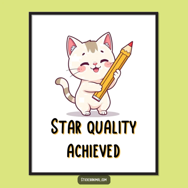 Funny Cat Artist Digital Art: Playful Feline Draws Star Print