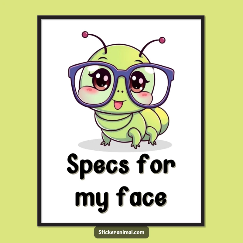 Funny Caterpillar Glasses Digital Art: Wobbly Decor, Instant Funny Gift