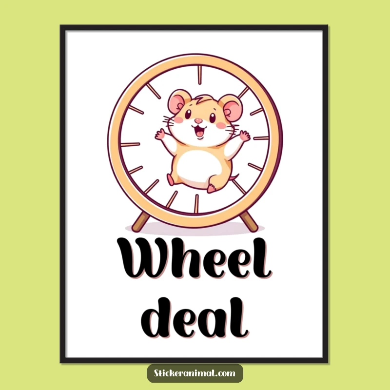Funny Hamster Wheel Digital Art Print: Energetic Character Decor