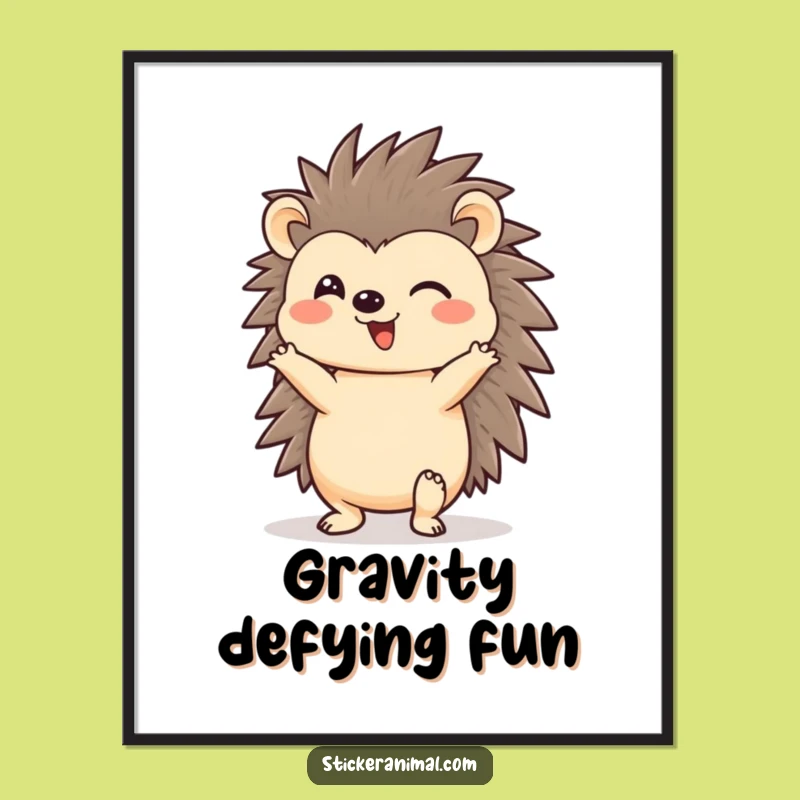 Funny Hedgehog Headstand Digital Art: Cheerful Character Print, Instant Funny Gift!