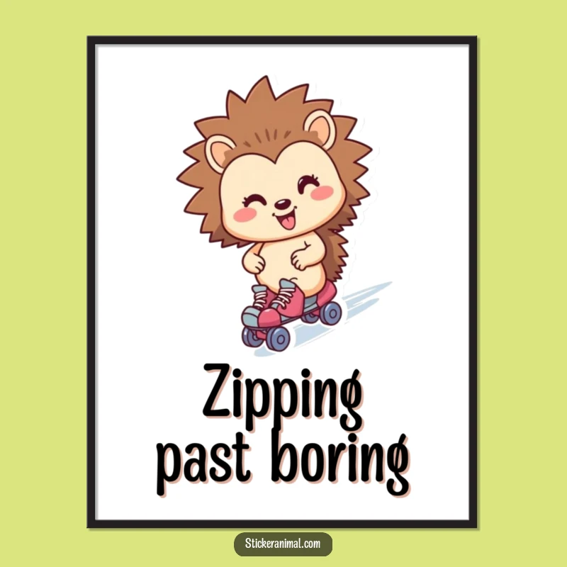Funny Hedgehog Roller Skater Digital Art: Instant Laughs, Printable Wall Decor!
