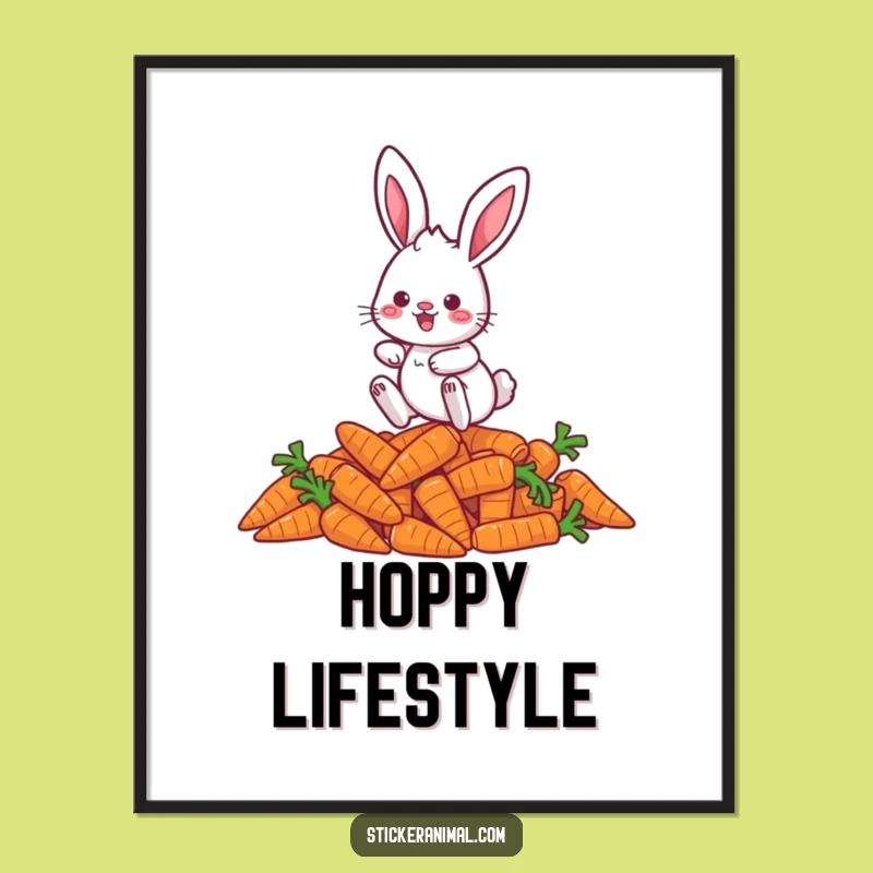 Funny Rabbit Carrot Hop Digital Art Print: Playful Character Decor
