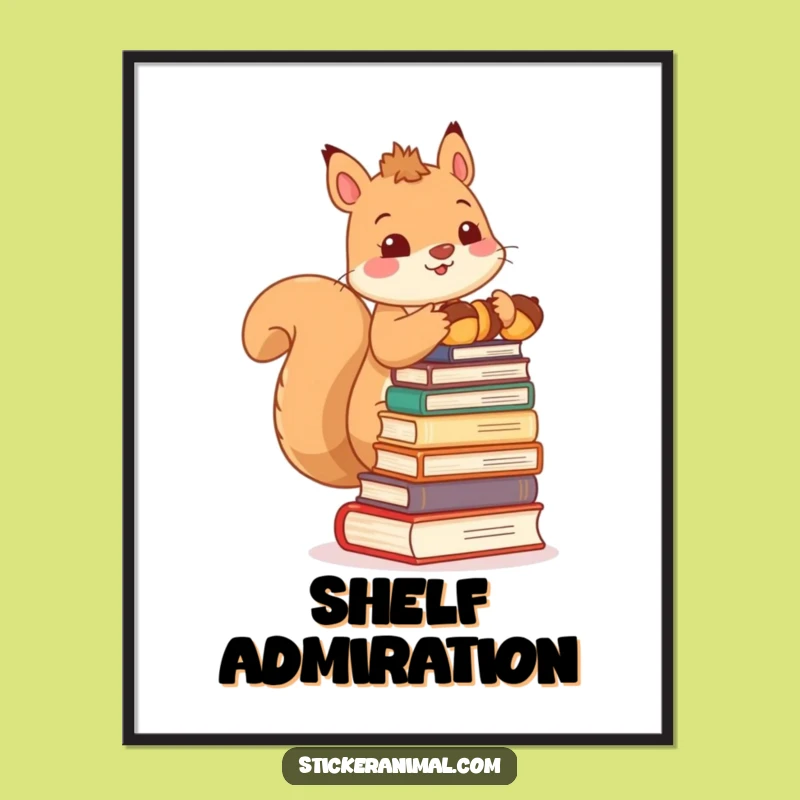 Funny Squirrel Digital Art: Adorable Acorn Book Character Print, Gift