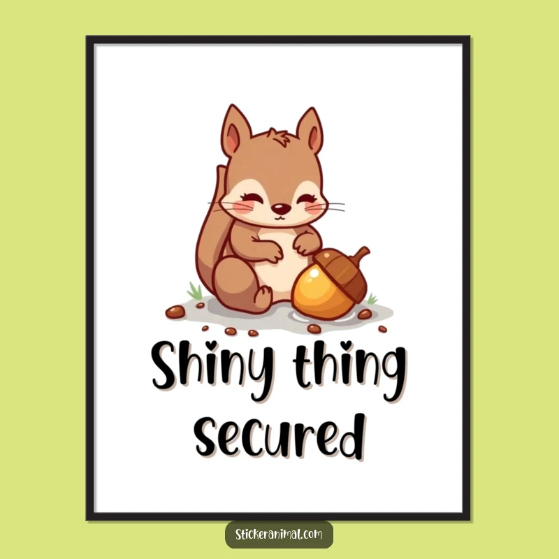 Funny Squirrel Digital Print: Mischievous Acorn Art, Instant Humorous Decor
