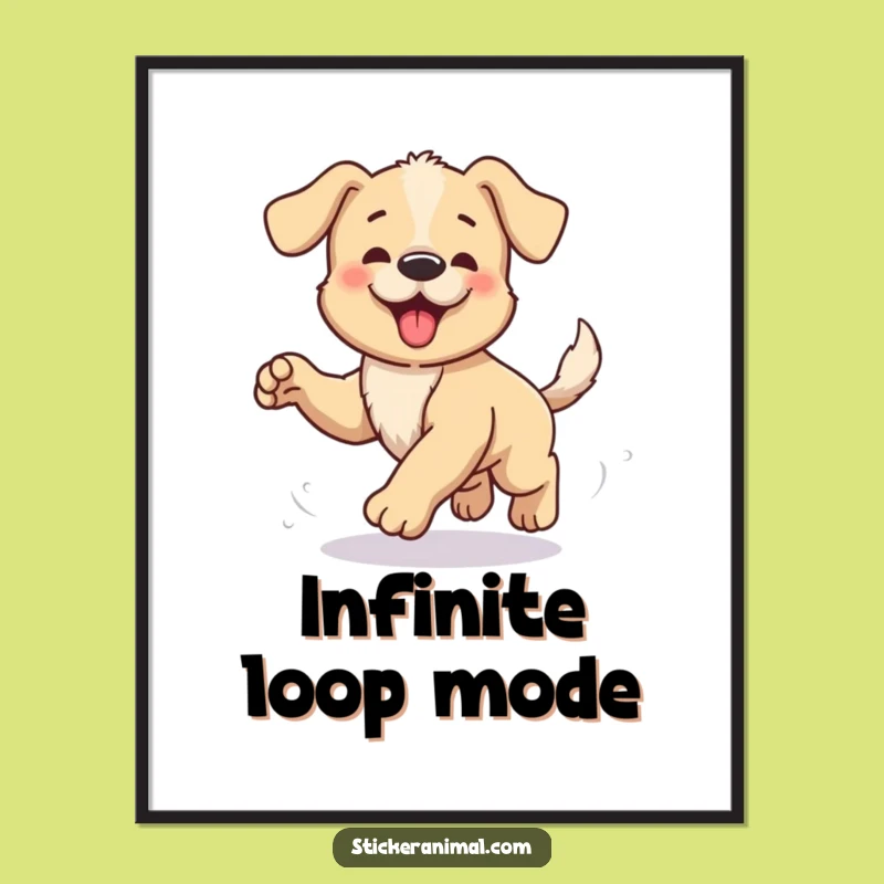 Funny Puppy Tail Chase Digital Print: Instant Joyful Wall Art