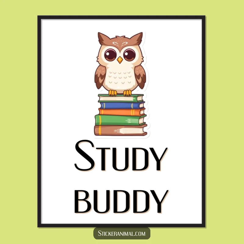 Funny Owl Book Digital Art Print: Curious Character Decor