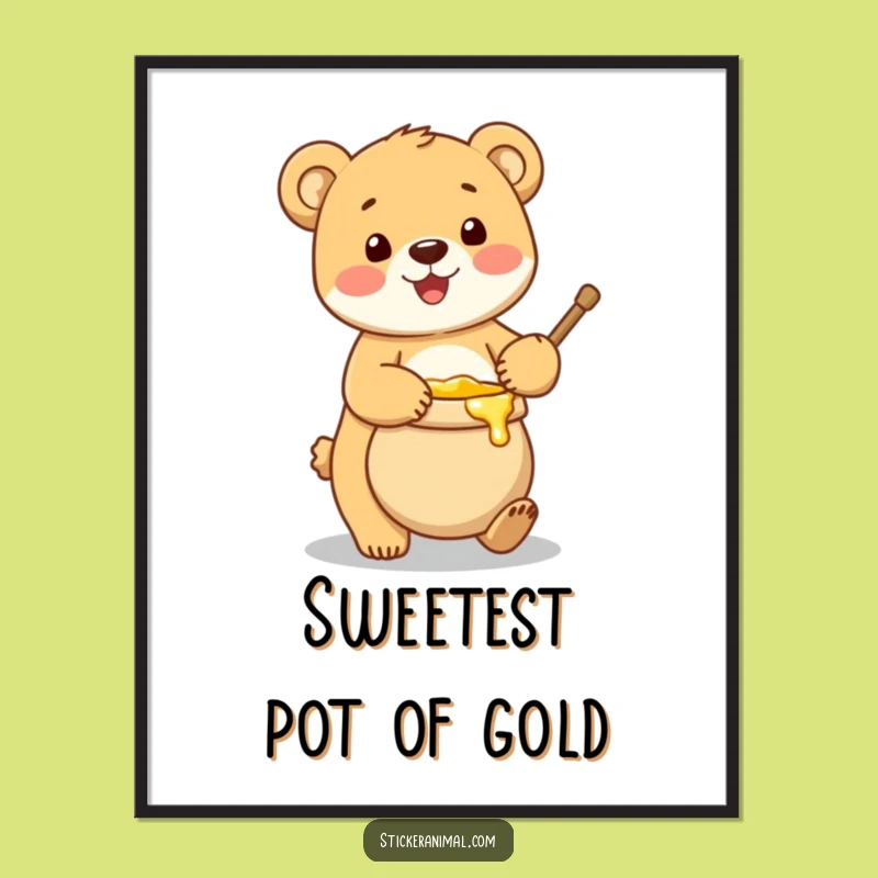 Funny Bear Cub Honey Pot Digital Art: Instant Sweet Wall Decor