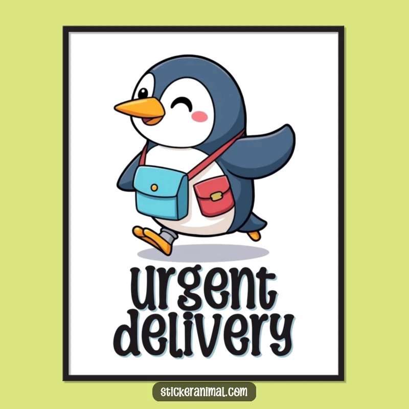 Printable Funny Penguin Messenger Bag Digital Art, Instant Energetic Wall Decor