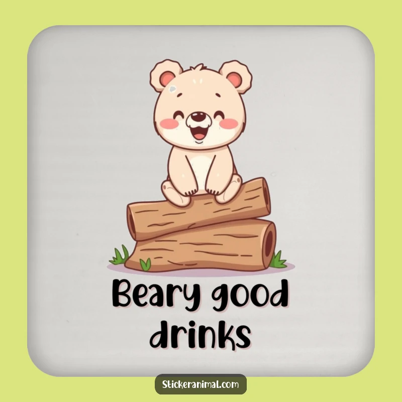 Funny Bear Cub Coasters - Protect Surfaces with Woodland Humor and Balance