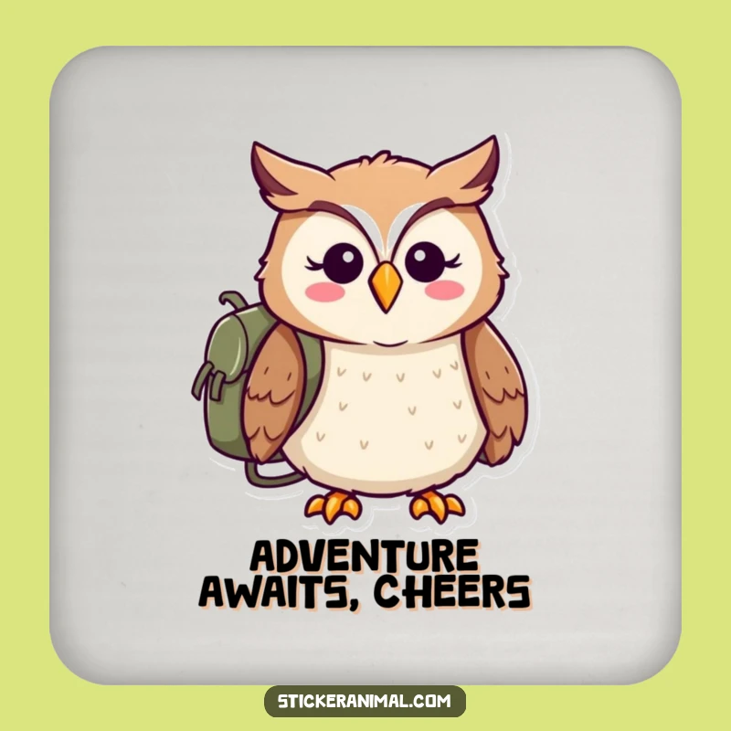 Funny Owl Adventure Drink Coaster: Cheerful Protection with Hooting Humor