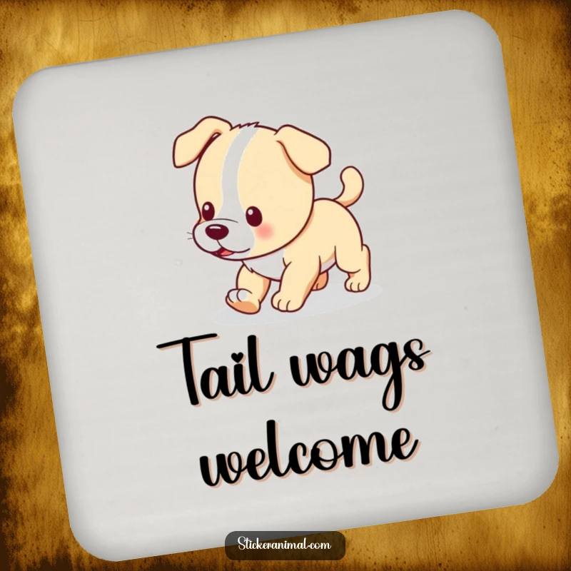 Funny drink coasters featuring a playful puppy chasing its tail, adding humorous protection to any surface.