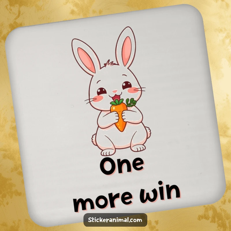 Funny drink coasters featuring a happy rabbit holding a tiny carrot trophy, adding a humorous touch to your table.