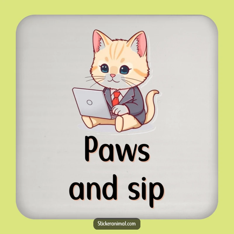 Funny Cat Business Suit Coaster - Protect Drinks with Office Humor