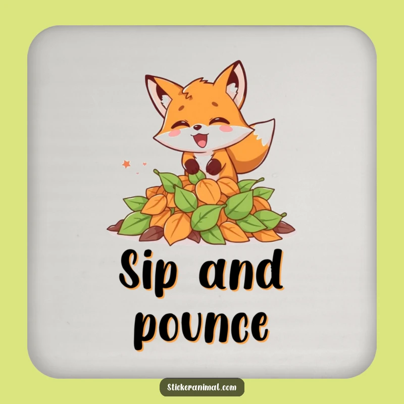Funny Excited Fox Coasters - Protect Surfaces with Fall Humor, a Delightful Funny Gift!