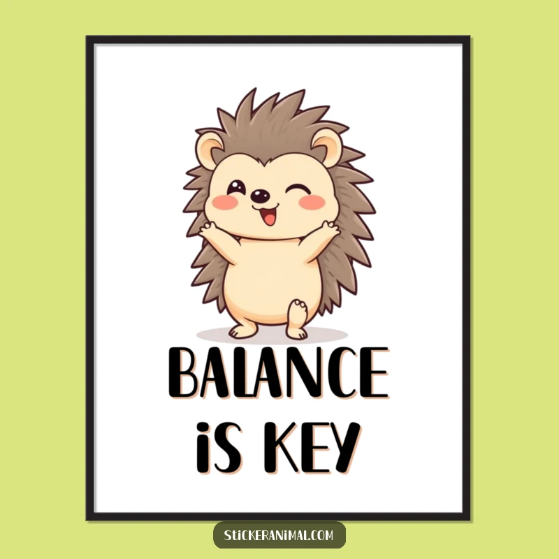 Funny Hedgehog Headstand Poster: Cheerful Character Wall Art, Inspiring Funny Gift!