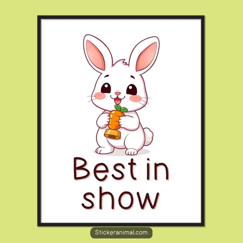 Funny Cheerful Rabbit Poster - Bunny Carrot Trophy Wall Art for Gifts