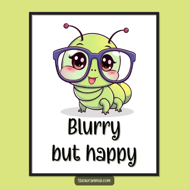 Funny Caterpillar Glasses Poster: Wobbly Art Print, Perfect Wall Decor Gift