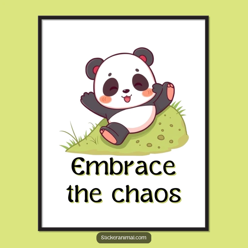 Funny Panda Tumble Poster: Playful Bear Rolling Downhill, Joyful Wall Art