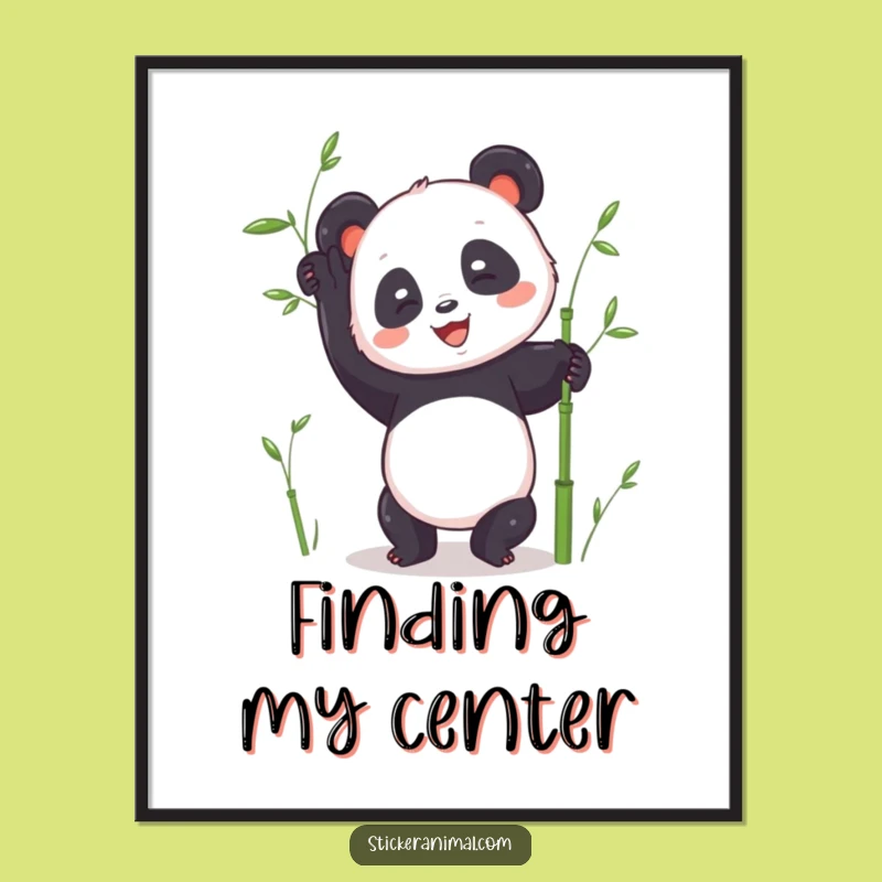 Funny Panda Handstand Poster: Amusing Joyful Bear Tries Yoga, Wall Art